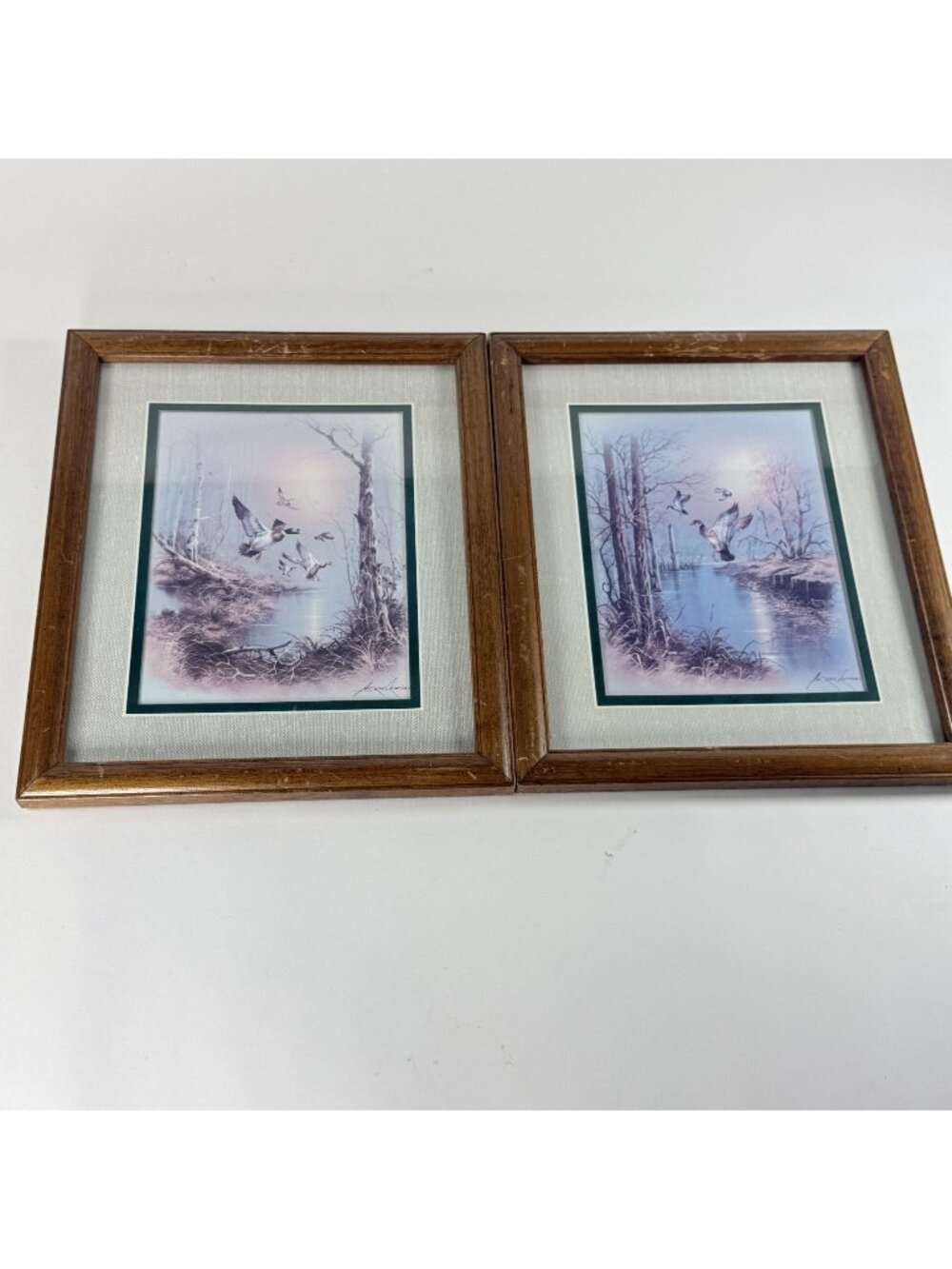 Vintage Andres Orpinas Prints Flying Ducks Double Matted Framed Signed 13 x 11